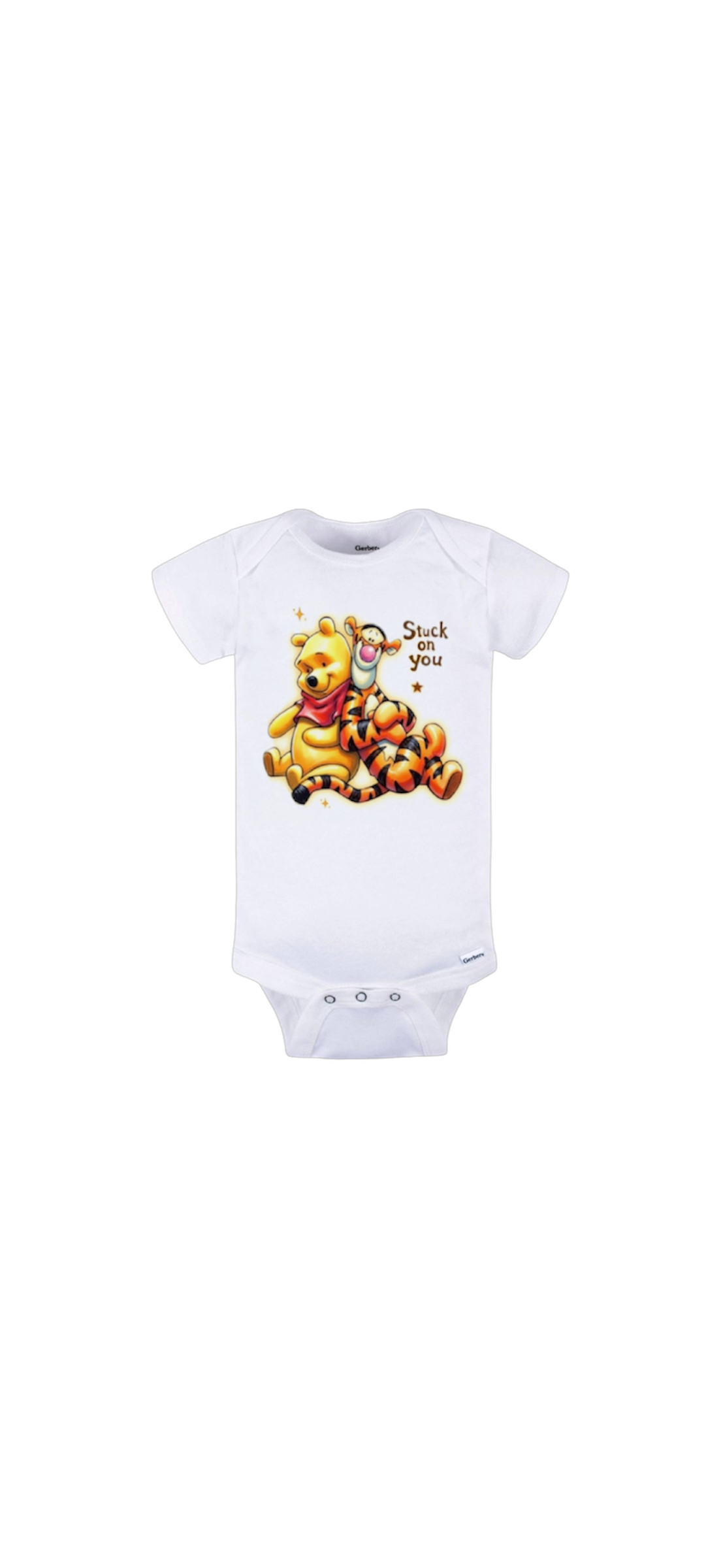 “stuck on you” baby onesie