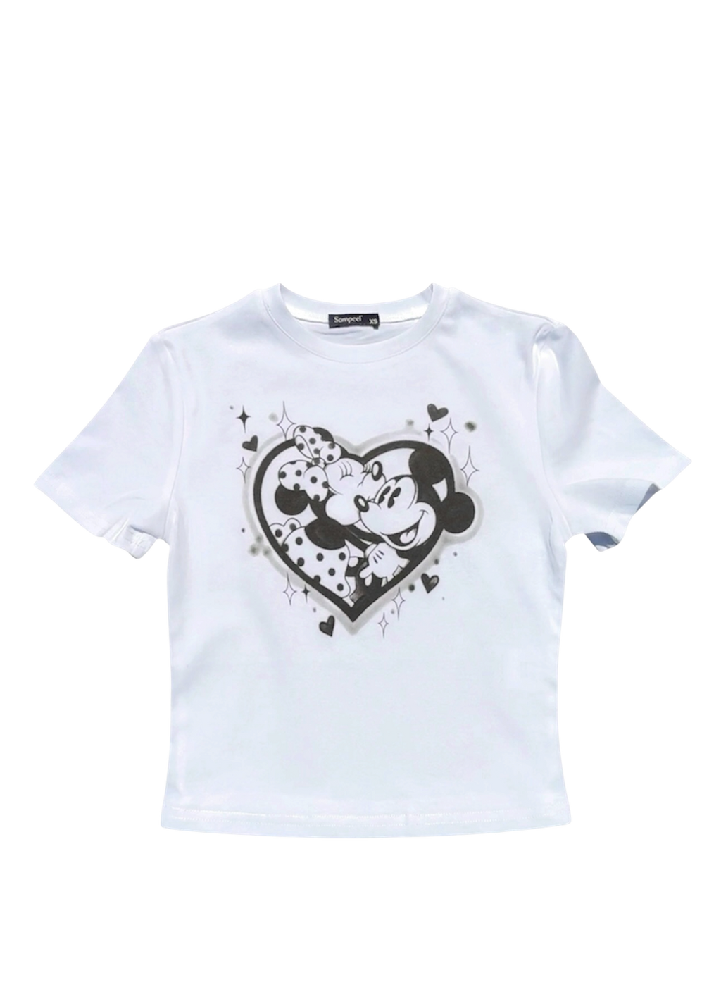 mickey & minnie black airbrush women’s crop top