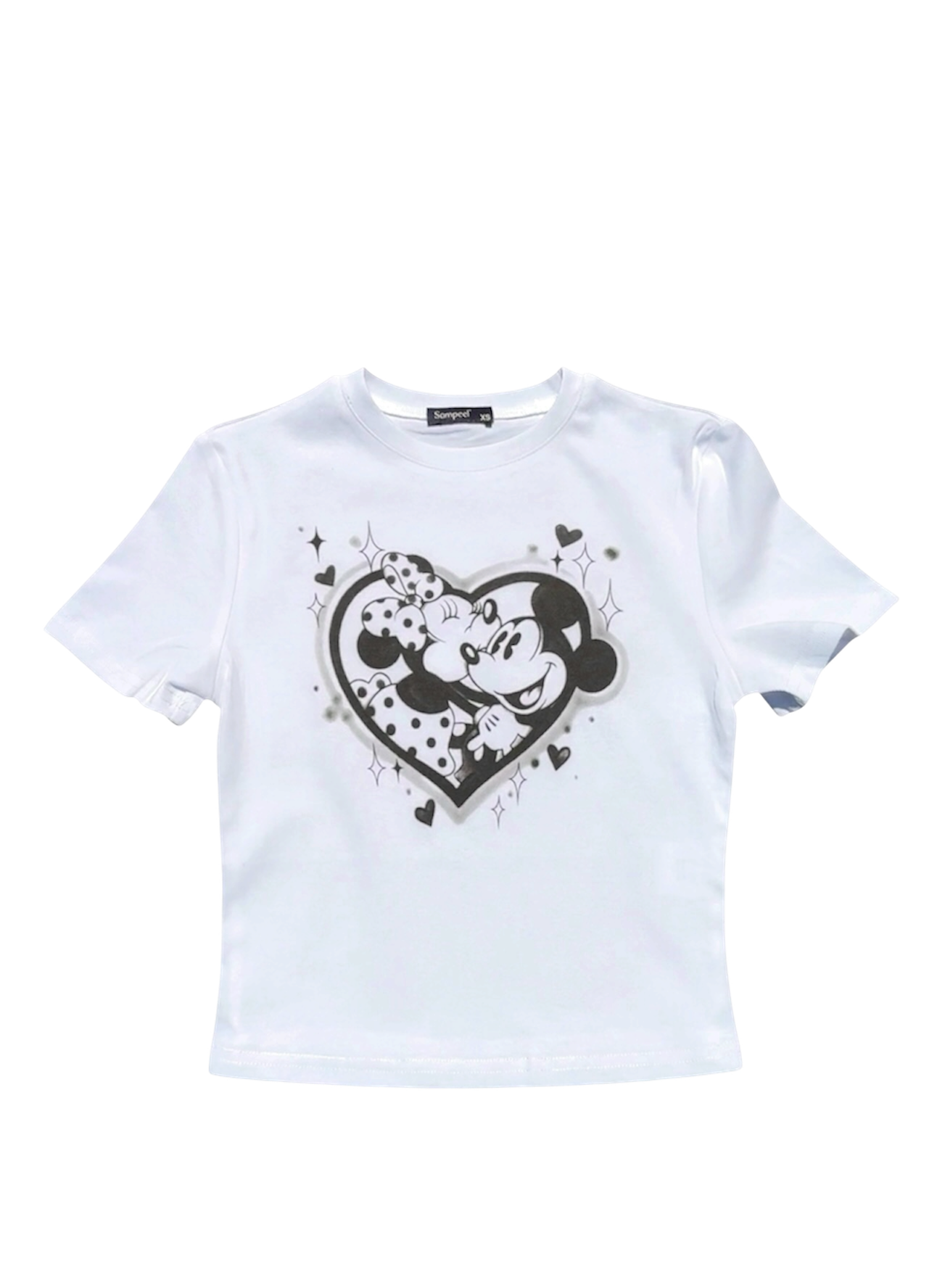 mickey & minnie black airbrush women’s crop top