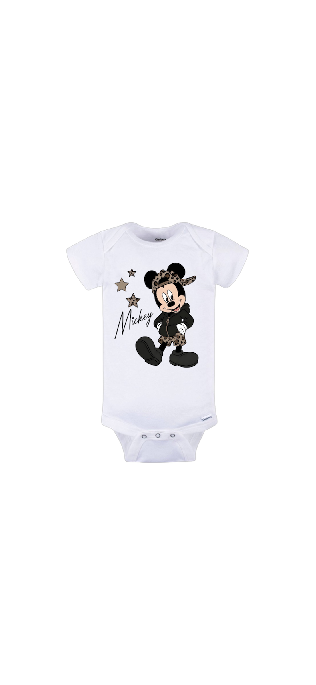 cheetah mickey baby onesie