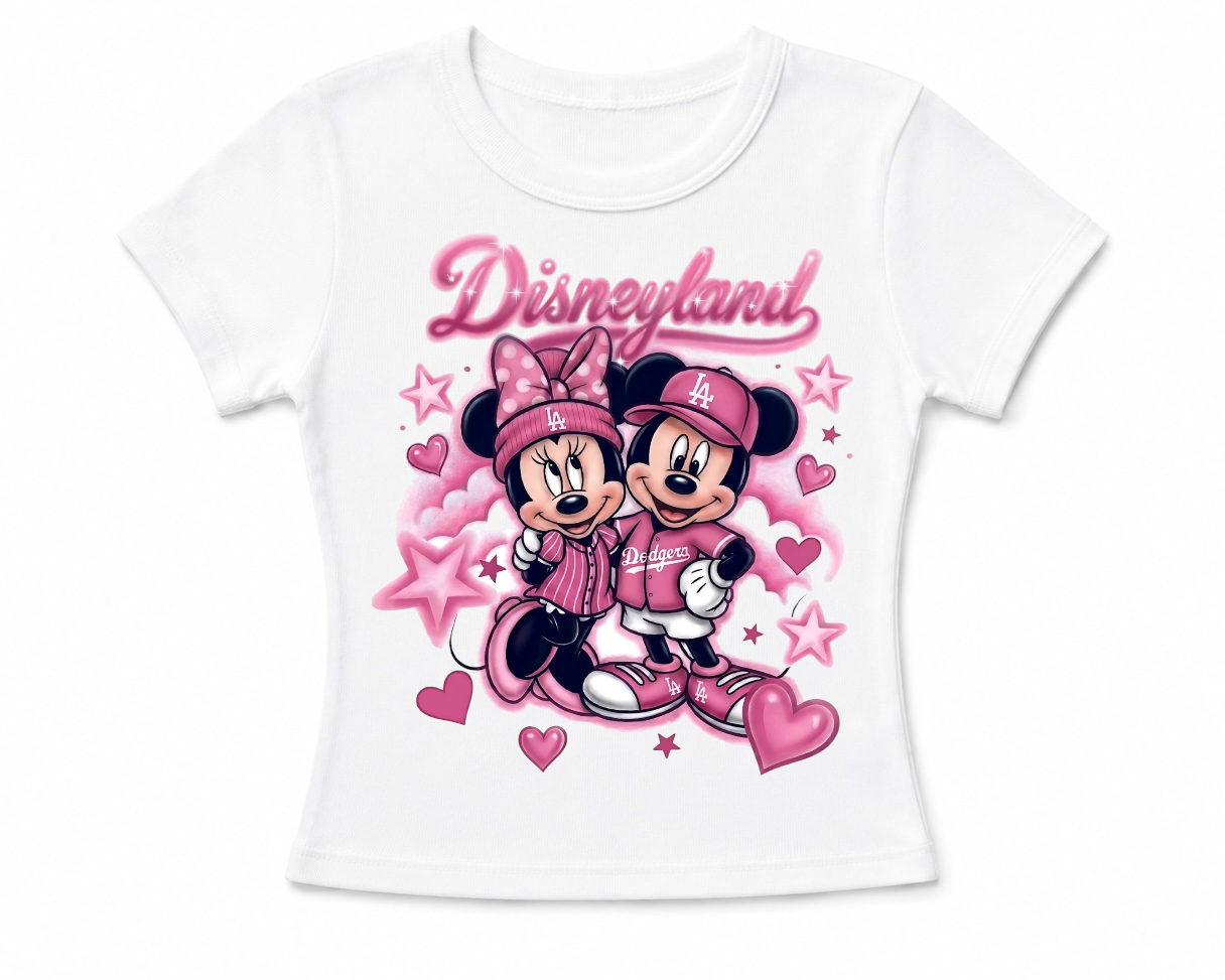 pink disneyland x dodgers women’s fitted tee