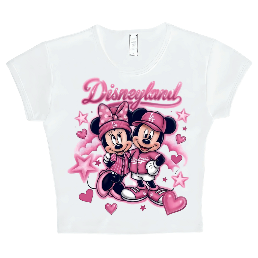 pink disneyland x dodgers crop top
