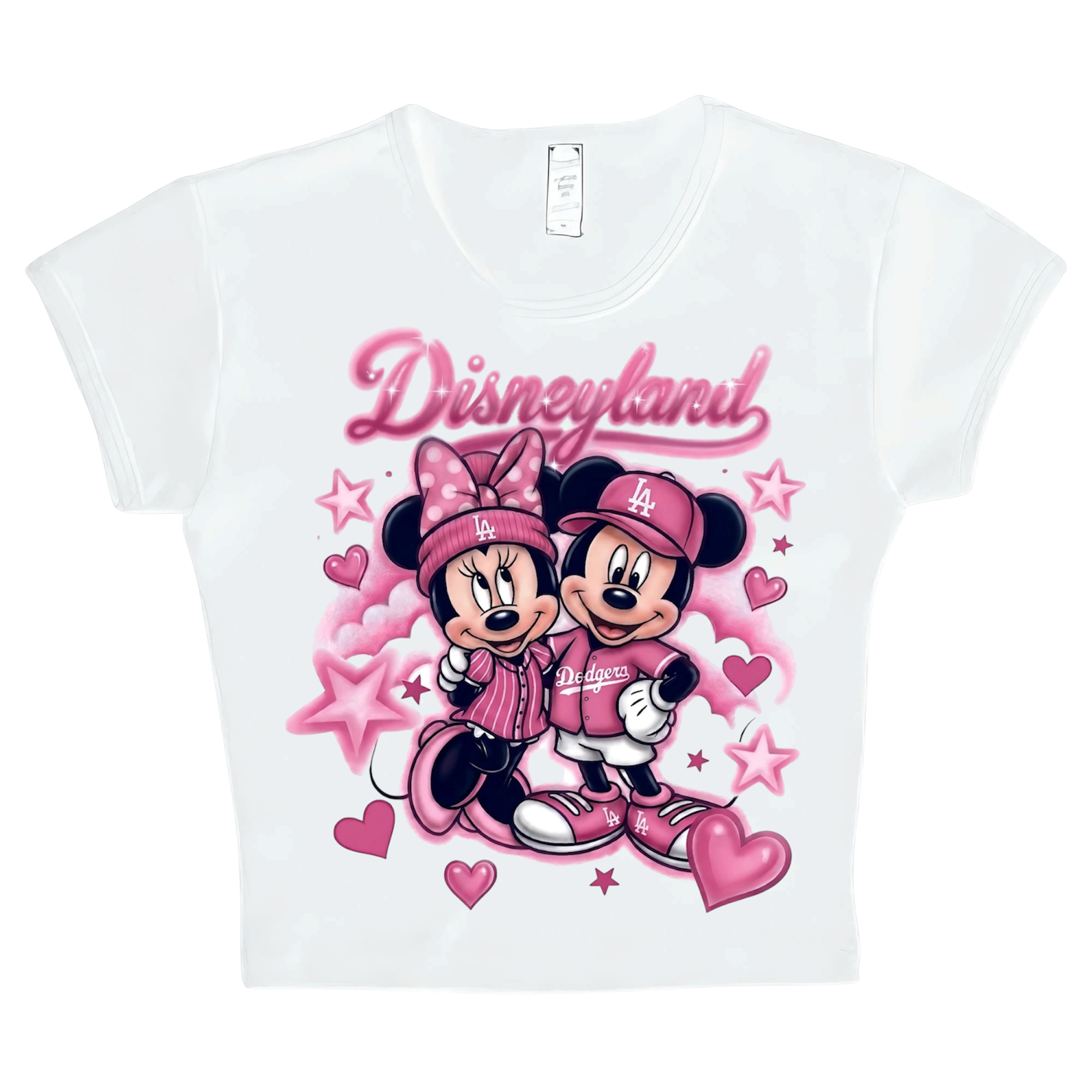 pink disneyland x dodgers crop top