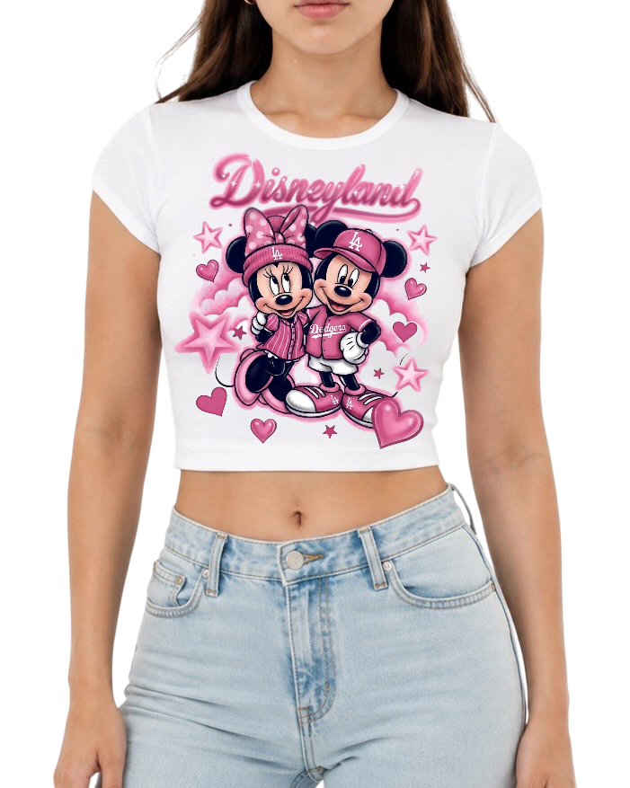 pink disneyland x dodgers crop top