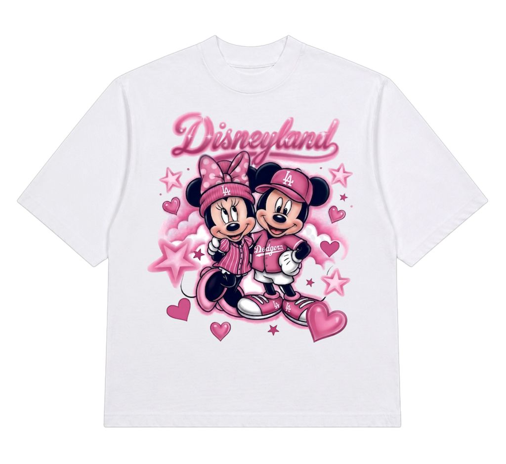 pink disneyland x dodgers cropped tee