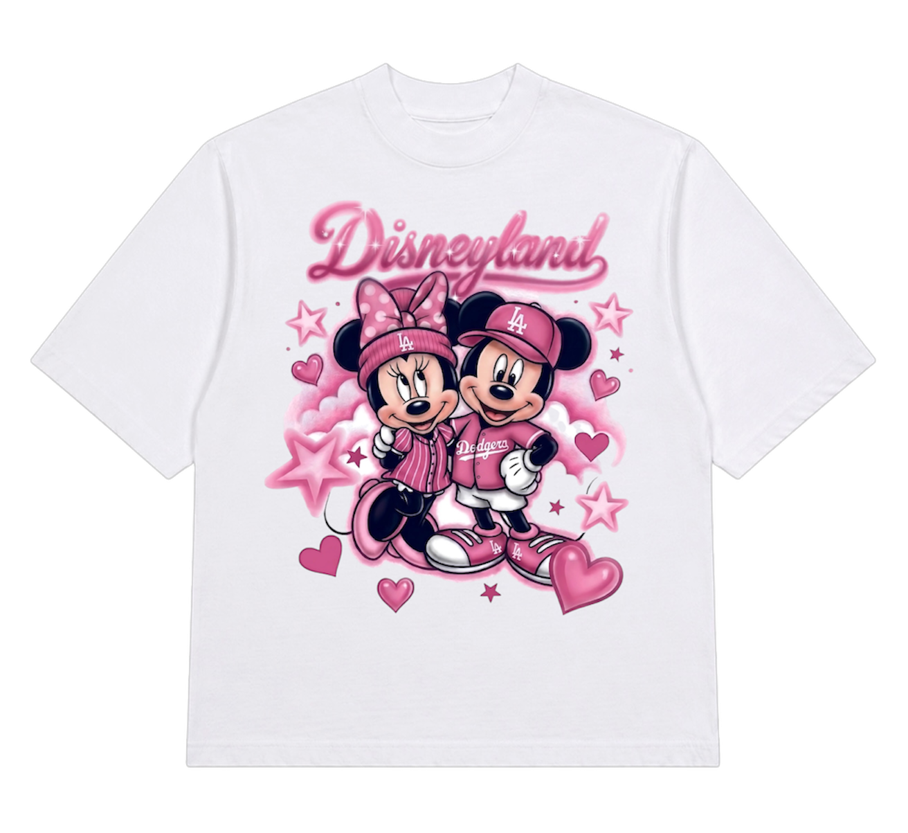 pink disneyland x dodgers cropped tee